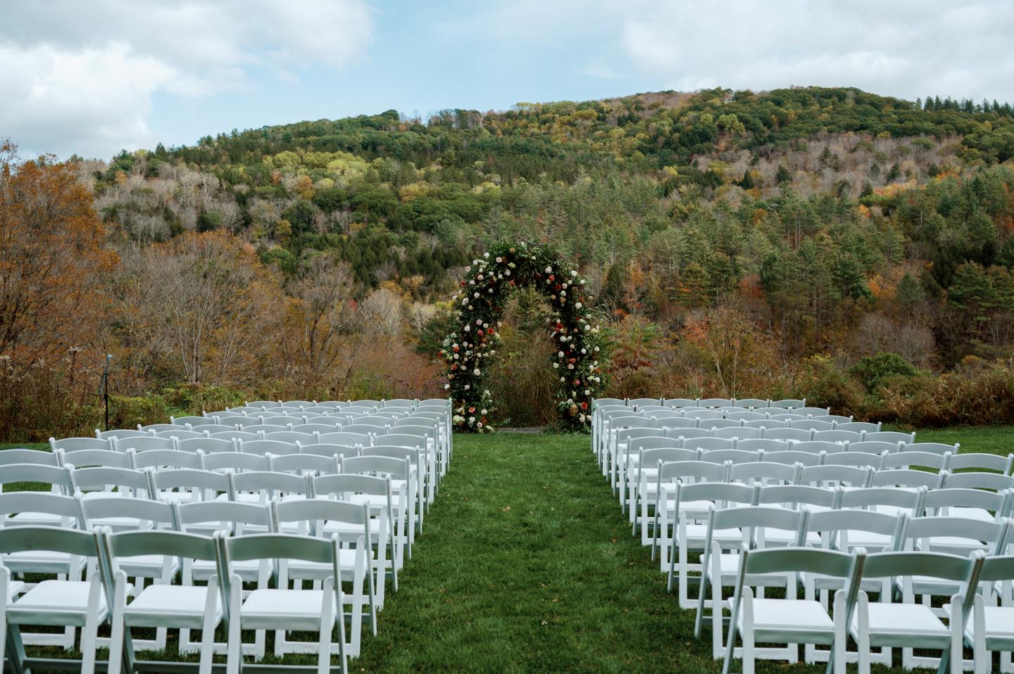 Wedding ceremony setup at Kelly Way Gardens
